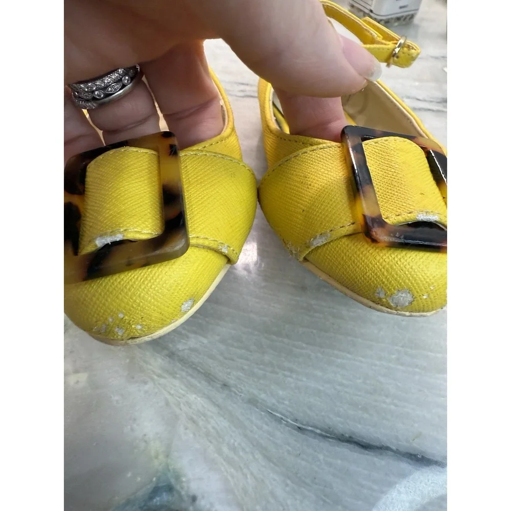 Janie And Jack Pretty In Plaid Yellow Tortoise Shell Maryjane Shoes Sz 7 Toddler